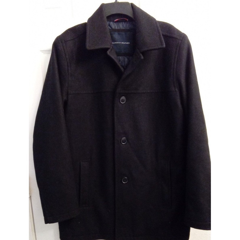 Tommy Hilfiger Men's Wool Melton Unfilled Top Coat Black Size Medium